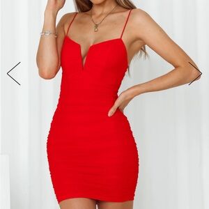 Hello Molly Red Mini Dress-Ruched NWT